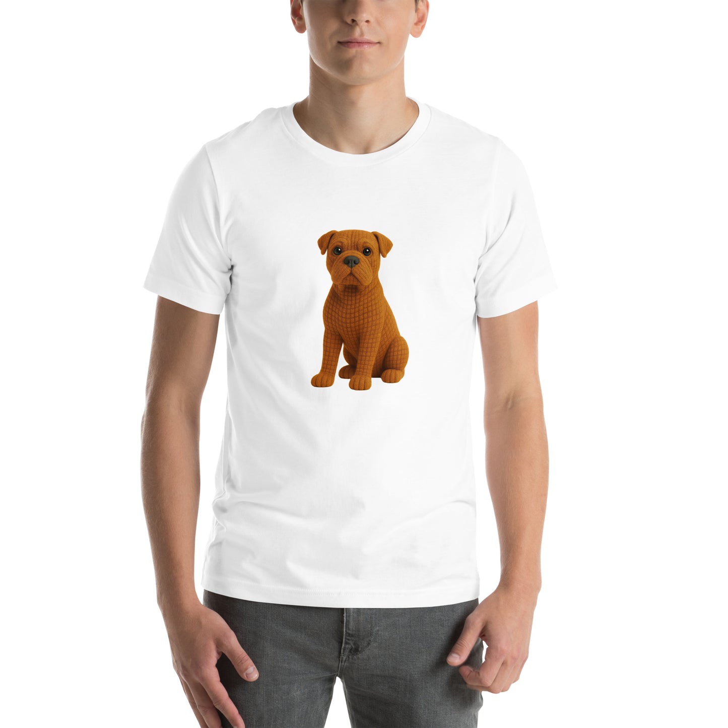 Yarnibles crochet-style Cane Corso dog on white unisex T-shirt