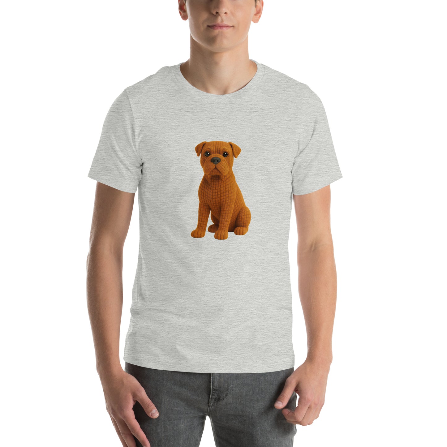 Yarnibles crochet-style Cane Corso dog on heather grey unisex T-shirt