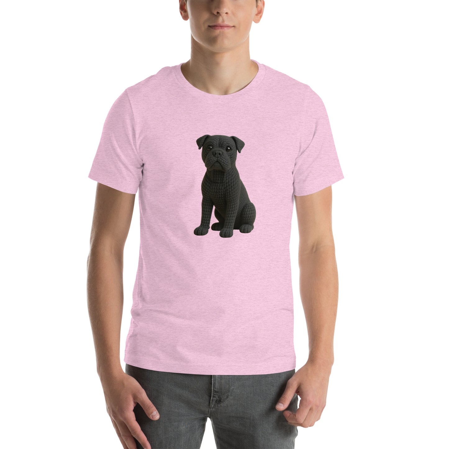 Yarnibles crochet-style black Cane Corso dog on pink unisex T-shirt