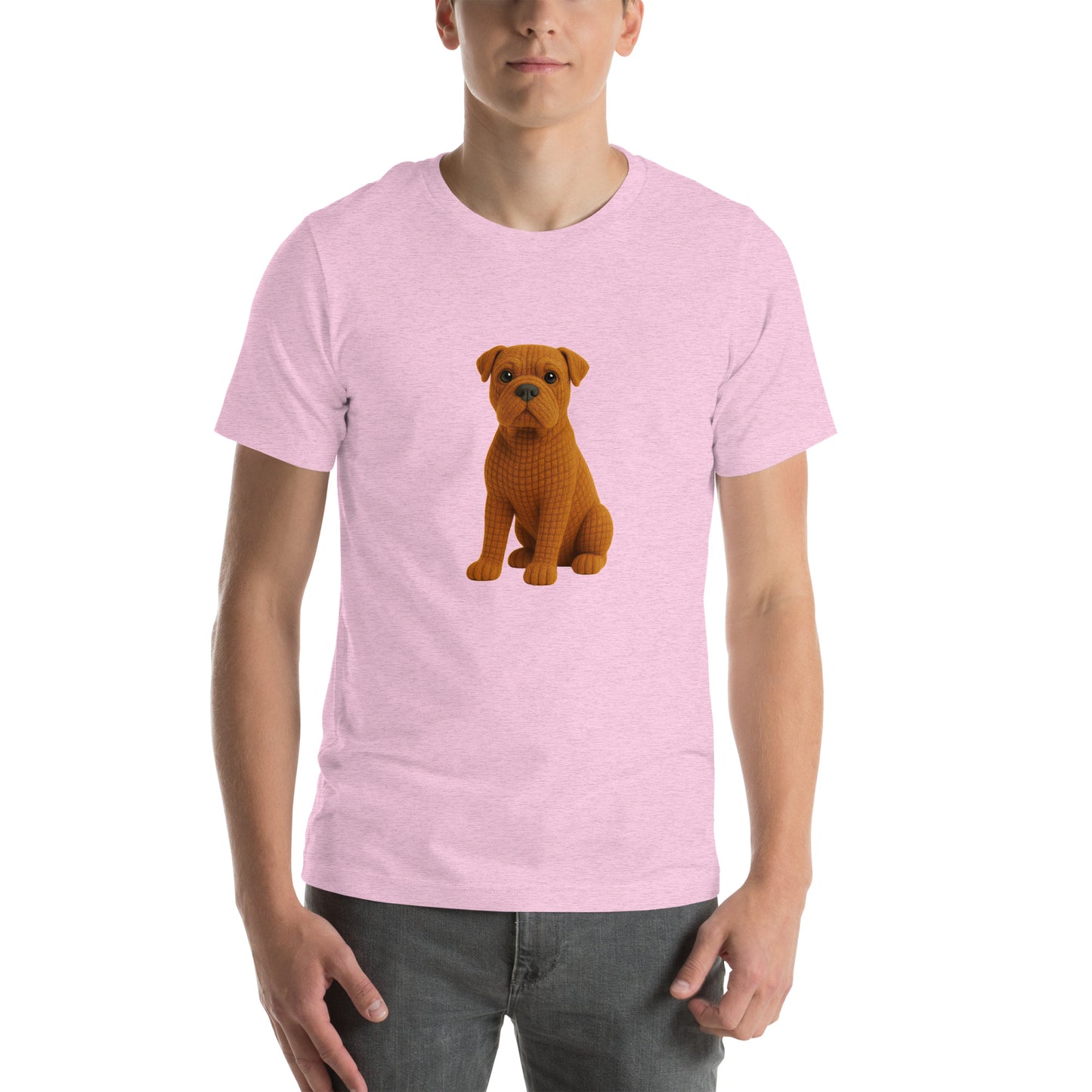 Yarnibles crochet-style Cane Corso dog on pink unisex T-shirt