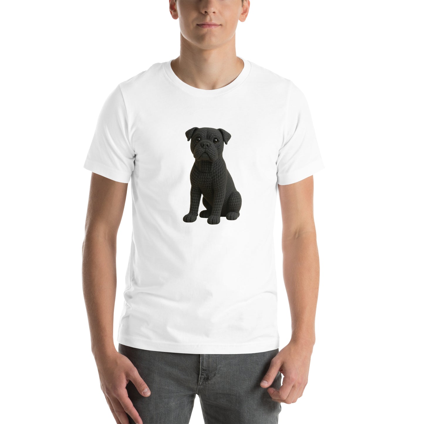 Yarnibles crochet-style black Cane Corso dog on white unisex T-shirt